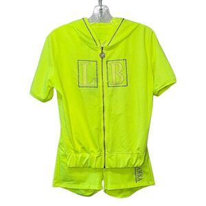 NWT L'ola Bianka Neon Green 3 Piece Short Track Set Size XS Logo Embroidered